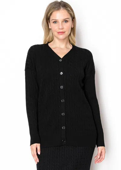 Yal New York Classic Black Cable Knit Cardigan