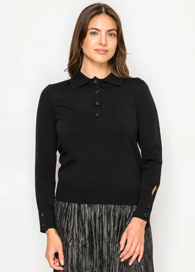 Yal New York Classic Black Knit Polo Sweater