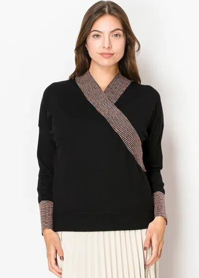 Yal New York Classic Black Knit With Wrap V-detail In Multi