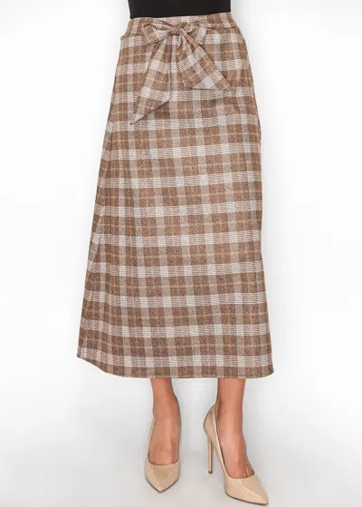 Yal New York Classic Brown Plaid Skirt With Tie Waist