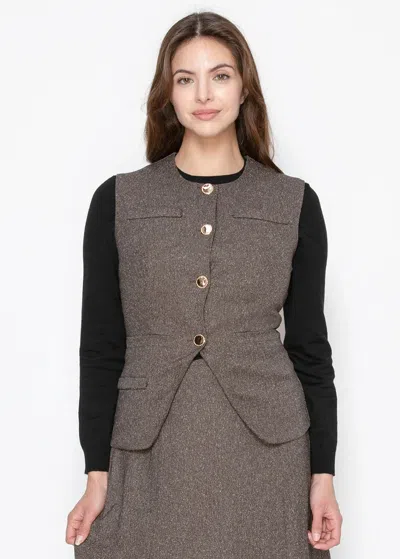 Yal New York Classic Brown Vest With Gold Touch