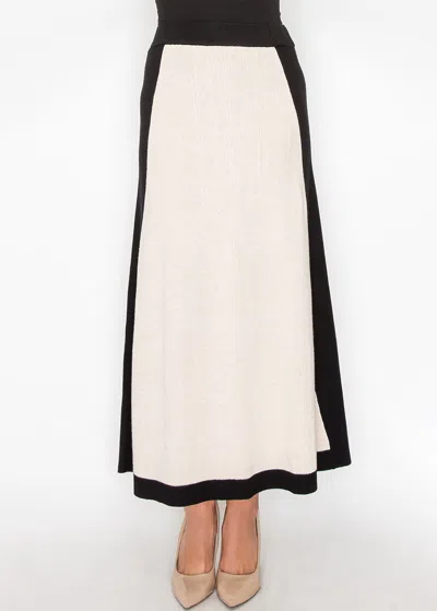 Yal New York Classic Colorblock Cream And Black Knit Skirt In White