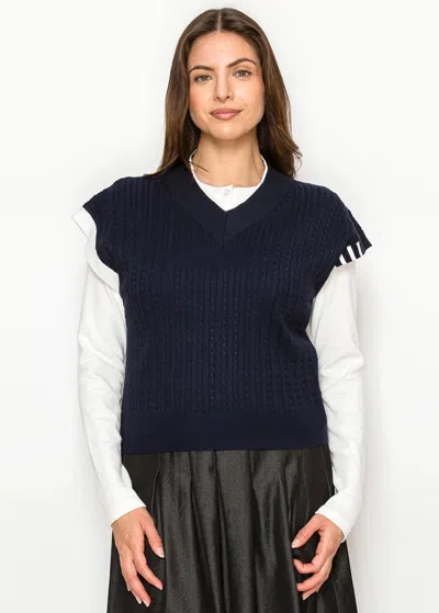 Yal New York Classic Navy Textured Knit Vest In Black