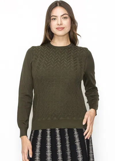 Yal New York Classic Olive Chevron Sweater In Green