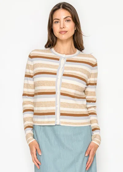 Yal New York Classic Stripe Crewneck Knit Cardigan In Neutral