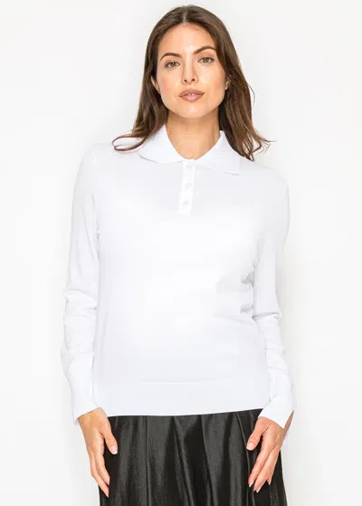 Yal New York Classic White Long Sleeve Polo Knit