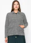 Yal New York Collared Knit Jacket With Geometric Pattern In Black