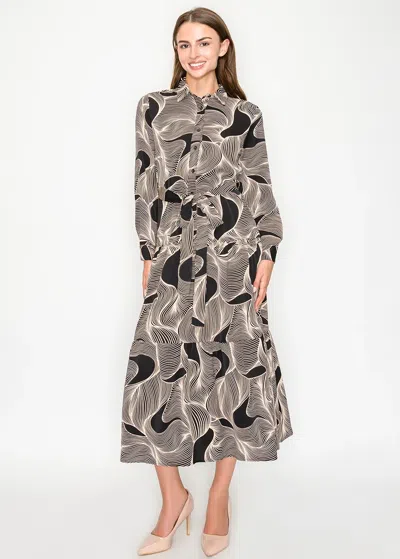 Yal New York Collared Midi Dress With Tie Waist In Black