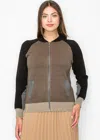 Yal New York Color-block Taupe Knit Jacket In Grey