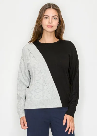 Yal New York Colorblock Cable Knit Crewneck In Black