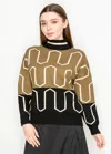 Yal New York Colorblock Graphic Sweater With High Neck In Green