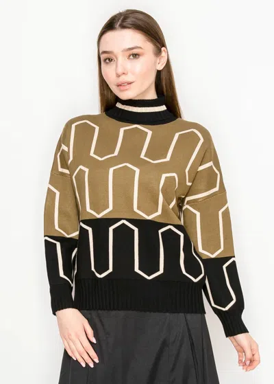 Yal New York Colorblock Graphic Sweater With High Neck In Green