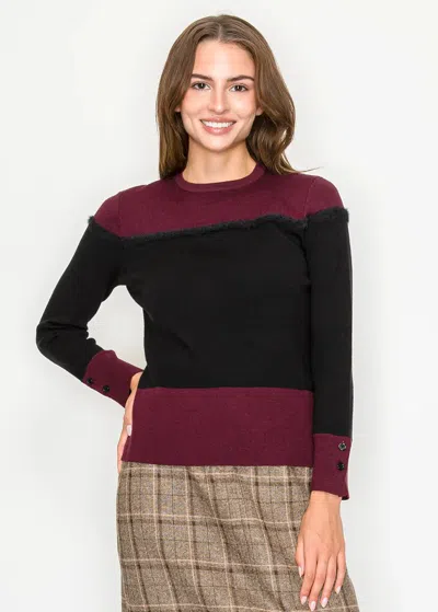 Yal New York Colorblock Knit Sweater In Burgundy And Black In Multi