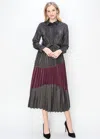 Yal New York Colorblock Metallic Pleated Midi Shirt Dress In White