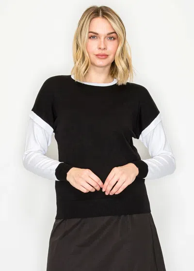 Yal New York Contrast Sleeve Knit Sweater In Black