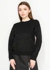Yal New York Crewneck Black Sweater With Shimmer Accents In Black