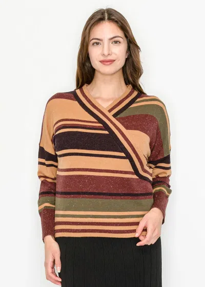 Yal New York Crossover V-neck Striped Sweater In Animal Print