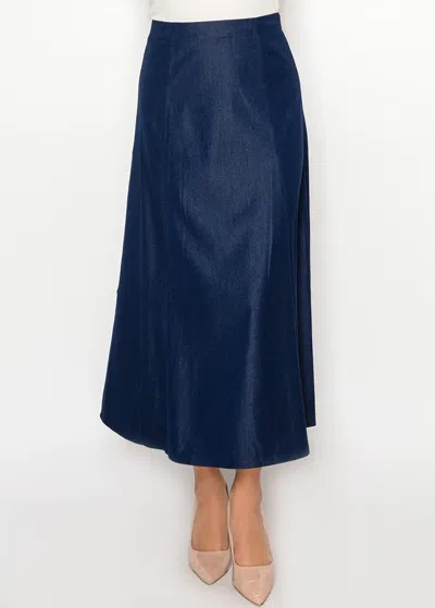 Yal New York Dark Navy Denim Midi Skirt In Blue