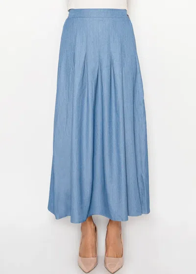 Yal New York Denim Blue Flowing Maxi Skirt In Brown