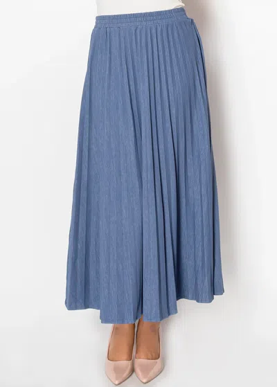 Yal New York Denim Blue Pleated Skirt With Elastic Waist