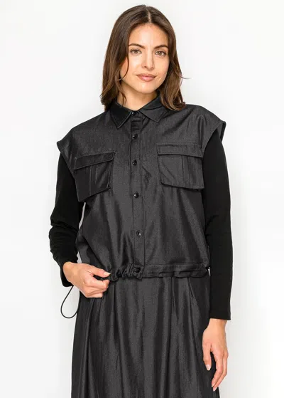 Yal New York Denim-look Sleeveless Vest Top - Black