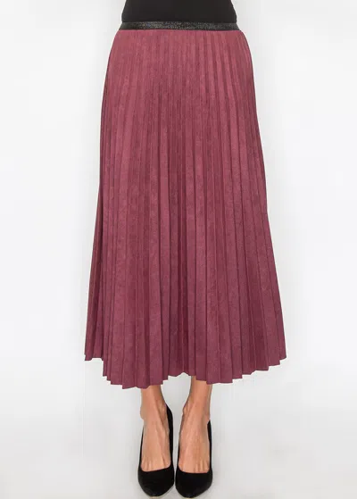 Yal New York Elegant Burgundy Suede Pleat Midi Skirt In Multi