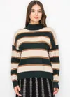 Yal New York Forest Green Striped Turtleneck Sweater In Green