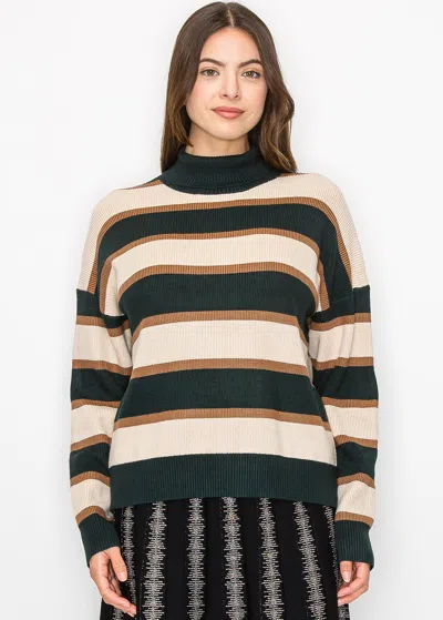 Yal New York Forest Green Striped Turtleneck Sweater