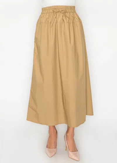 Yal New York Full A-line Midi Skirt In Camel In Multi