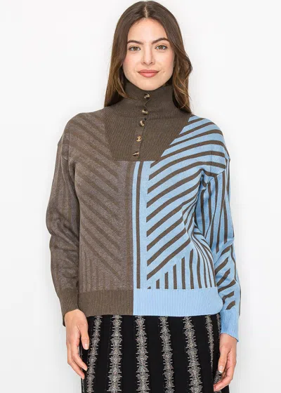 Yal New York Geometric Color-block Turtleneck Sweater In Blue