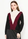 Yal New York Geometric Mock Neck Sweater With Tri-color Design In Black