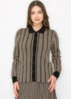 Yal New York Gold Stripe Button-down Knit Top In Gold
