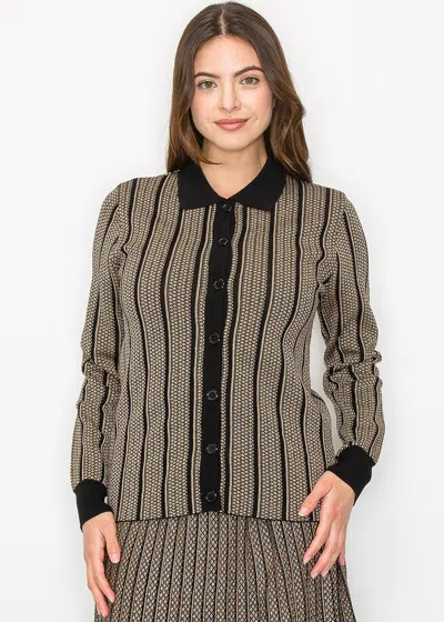 Yal New York Gold Stripe Button-down Knit Top