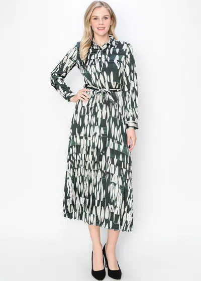 Yal New York Green Abstract Print Pleated Dress