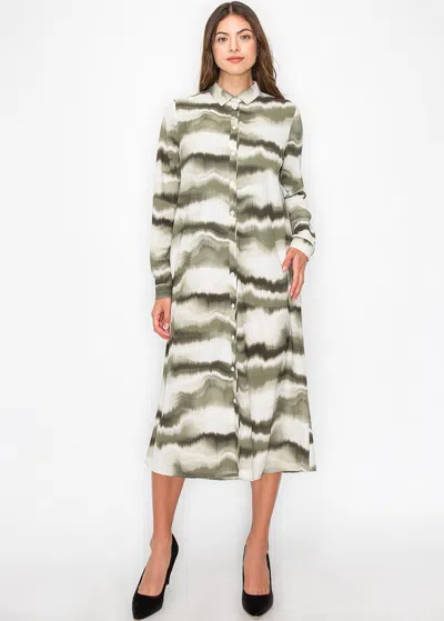 Yal New York Green And White Wave Dress