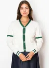 Yal New York Green-trimmed White Button Cardigan In White
