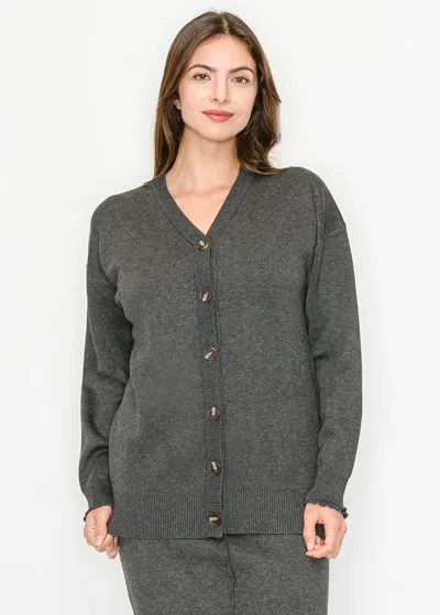 Yal New York Grey Button Front Knit Cardigan With V-neck In Gray