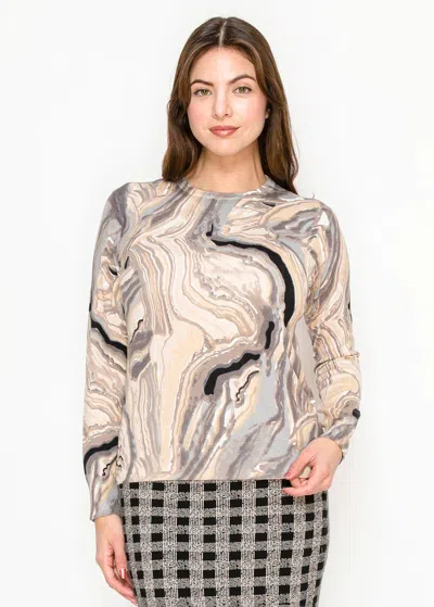 Yal New York Grey Marble Pattern Knit Sweater In Multi