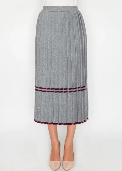 Yal New York Grey Pleated Knit Skirt With Stripe Accents In Gray