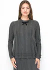 Yal New York Grey Ribbed Knit Top With Bow Detail In Grey