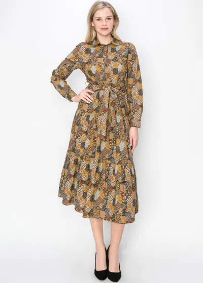 Yal New York Harvest Patchwork Belted Dress In Yellow