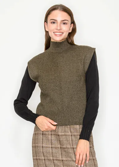 Yal New York High Neck Olive Sweater Vest In Brown
