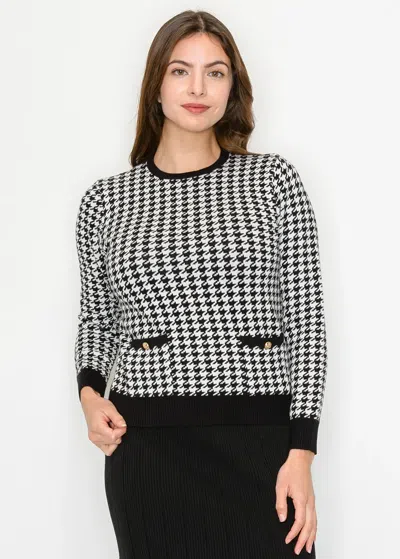 Yal New York Houndstooth Sweater With Contrast Trim In Black