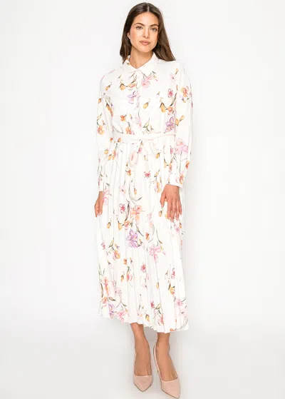 Yal New York Ivory Blossom Pleated Dress In White