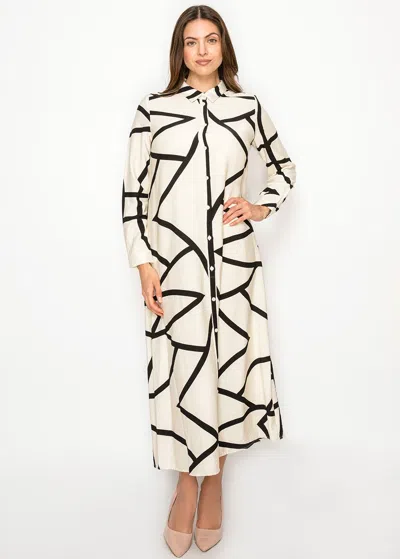 Yal New York Ivory Graphic Line Maxi Shirt Dress In Neutral
