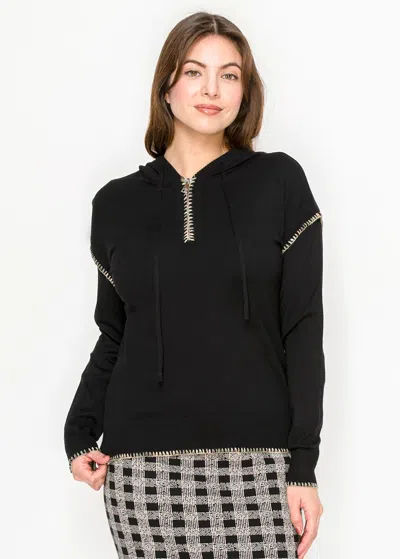 Yal New York Knit Hoodie With Decorative Stitching In Black