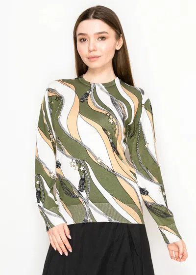 Yal New York Knit Sweater With Olive Waves In Green