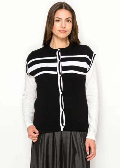 Yal New York Knit Vest In Black - White Horizontal Stripes