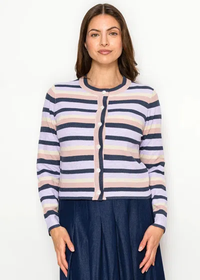 Yal New York Lavender Stripe Everyday Cardigan In Blue