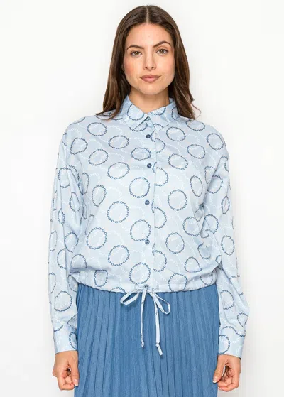 Yal New York Light Blue Chain Print Blouse With Drawstring Hem